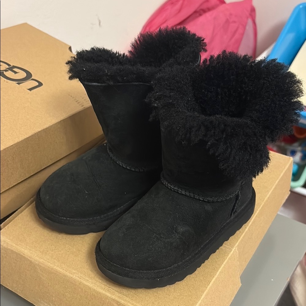 UGG Kids Black Furry Boots